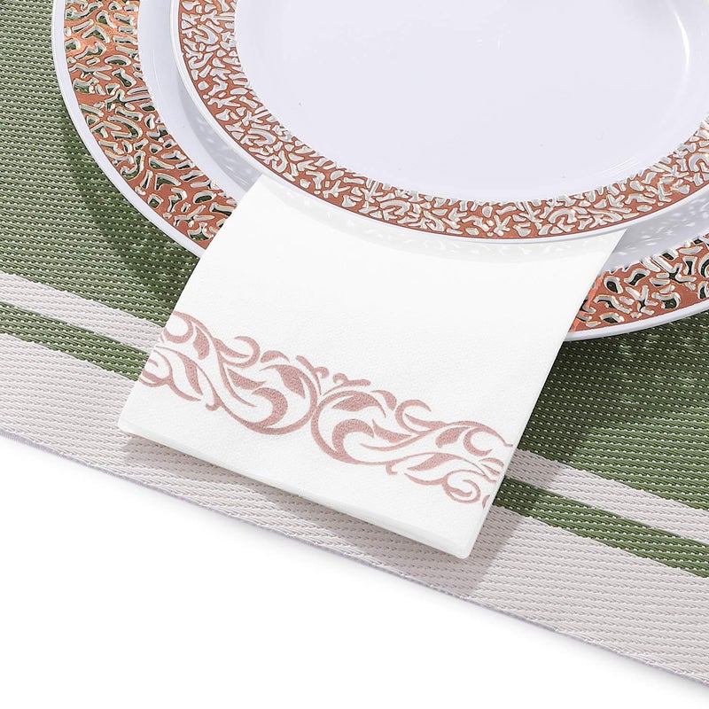 FOCUSLINE 100 Linen Feel Bathroom Napkins, Soft and Absorbent Disposable Guest Towels, Cloth-Like Paper Hand Towels Decorative Napkins for Dinners, Parties, Weddings or Events, Rose Gold, 12" x 17" - Image 3